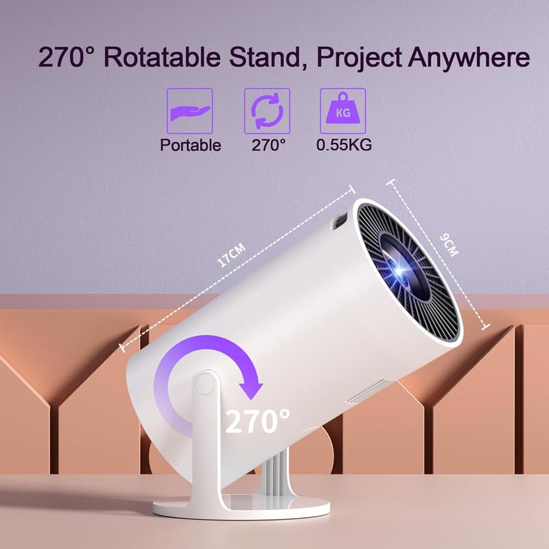 Portable 4K Mini Projector with 270° Rotation for Outdoor Movies