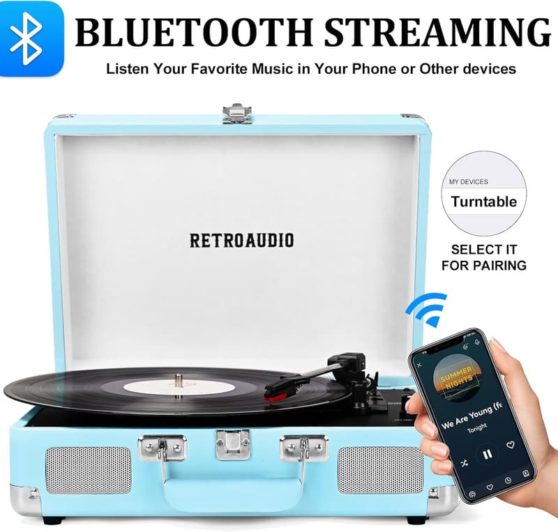 Bluetooth Portable Vinyl Record Player with Built-in Speakers