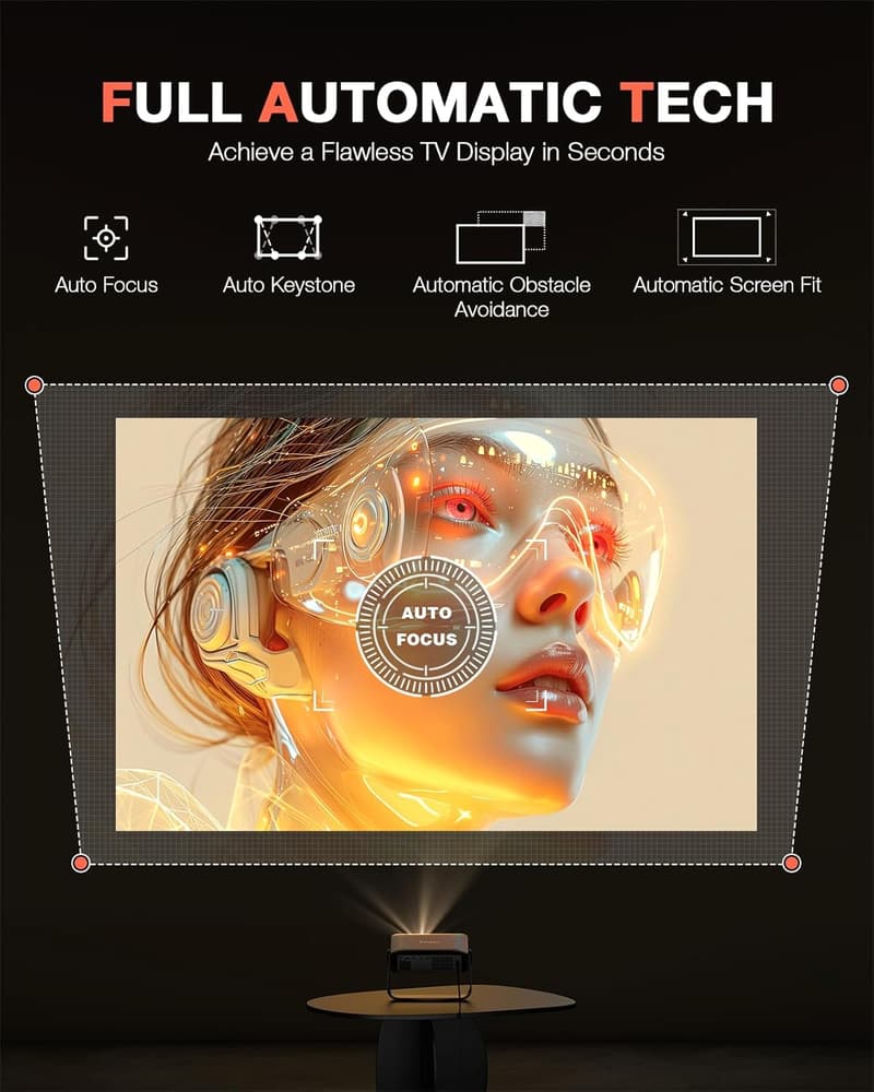 Native 1080P Mini Projector with WiFi & Bluetooth, Portable Outdoor Use