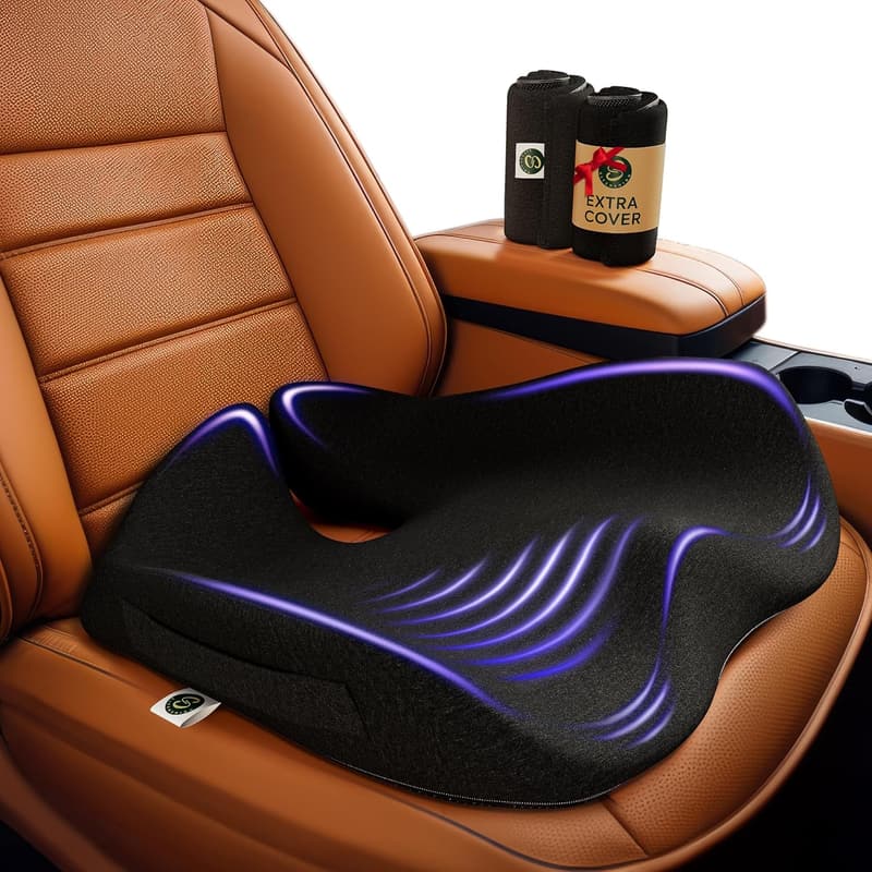 Car Seat Cushion for Back Pain Relief - Non-Slip Memory Foam Pad