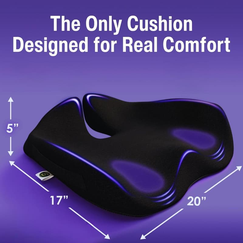 Car Seat Cushion for Back Pain Relief - Non-Slip Memory Foam Pad