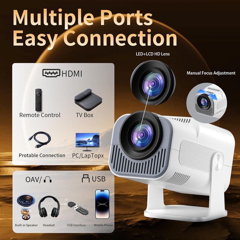 Portable 1080P Mini Projector with WiFi and Bluetooth Support
