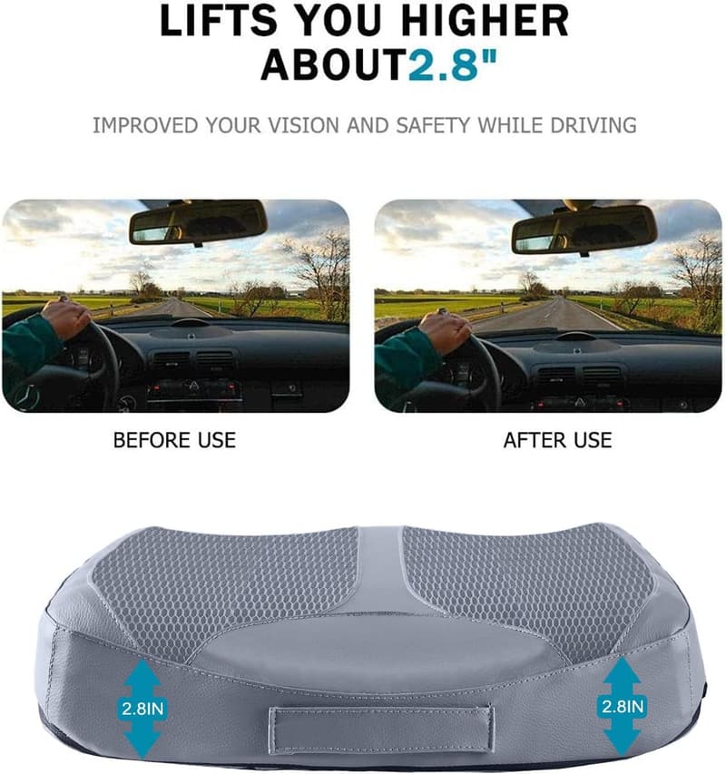 Memory Foam Driving Booster Cushion for Back Pain Relief (Grey)