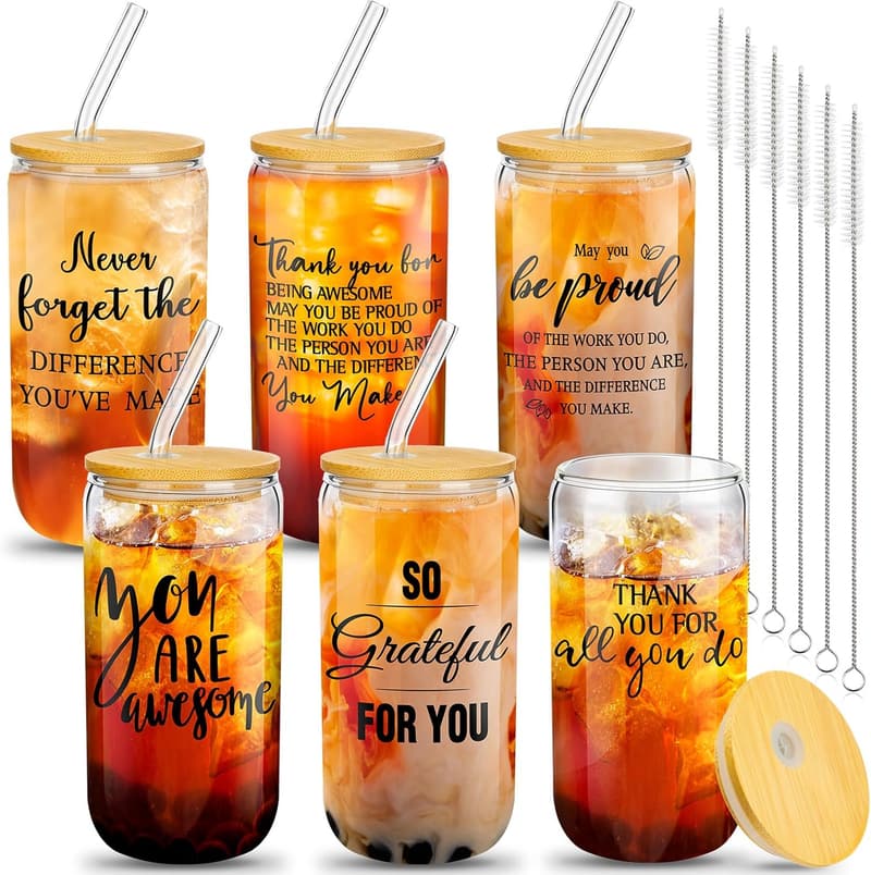 Employee Appreciation Gift Set: 16oz Beer Glasses with Lids & Straws