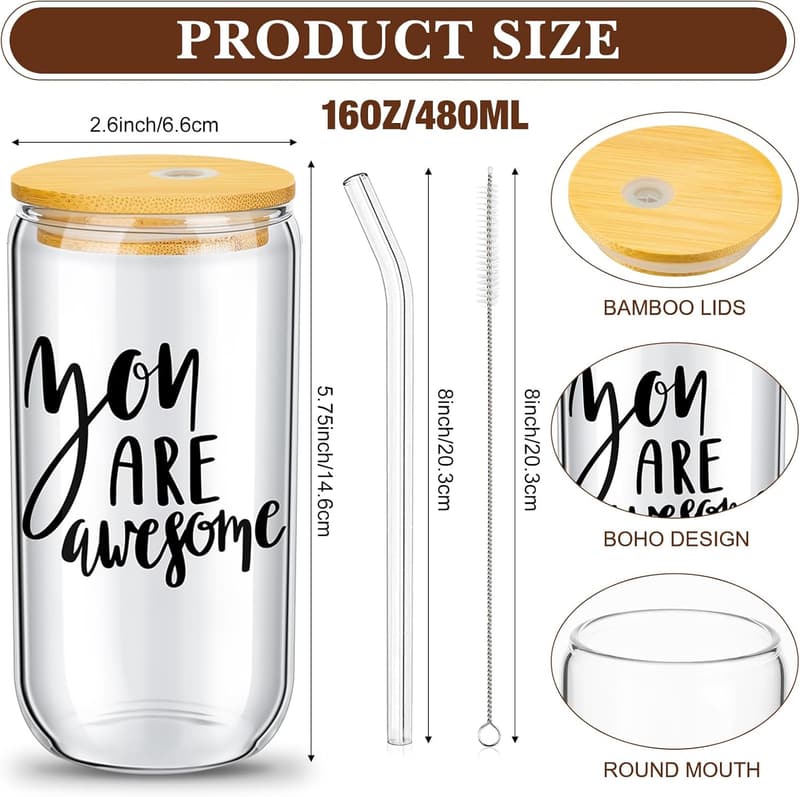 Employee Appreciation Gift Set: 16oz Beer Glasses with Lids & Straws