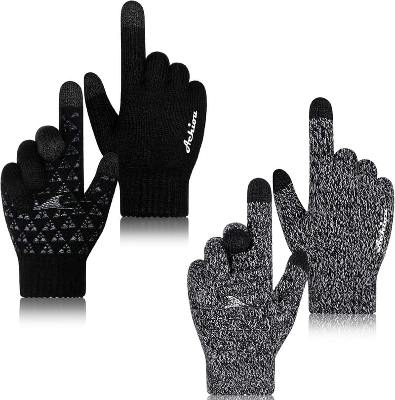 Touchscreen Winter Gloves for Men & Women - 2 Pairs, Warm Knit