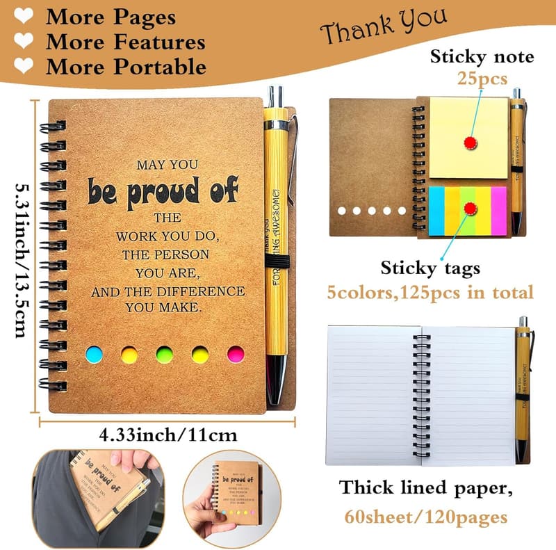 Spiral Notebook Set with Sticky Notes & Pen for Employee Appreciation