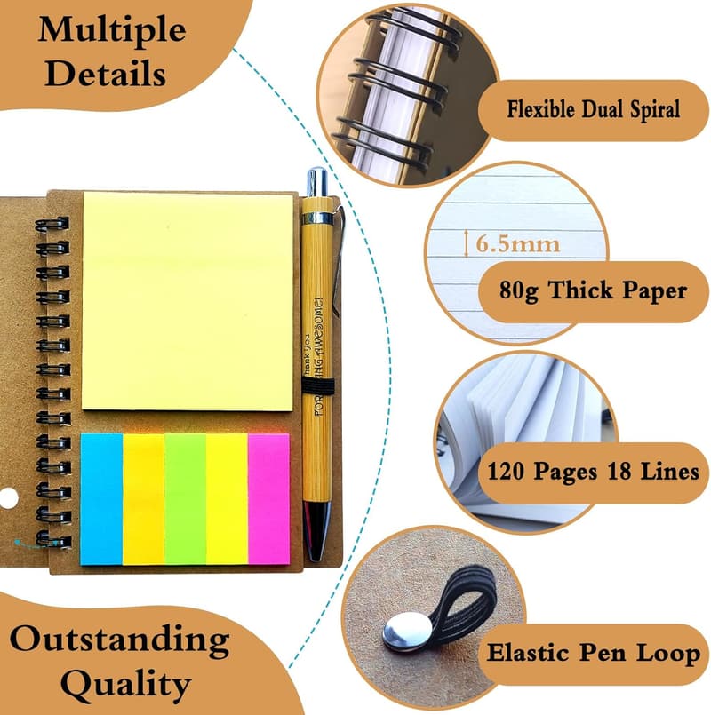 Spiral Notebook Set with Sticky Notes & Pen for Employee Appreciation