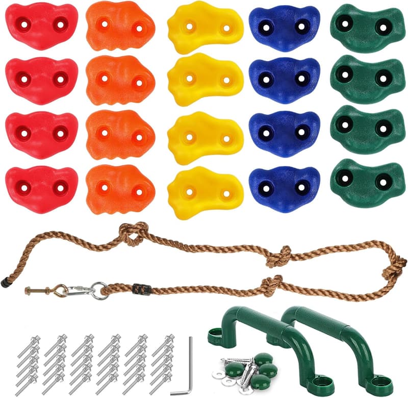 Indoor/Outdoor Kids' Rock Wall Climbing Holds Set, 20 Pcs
