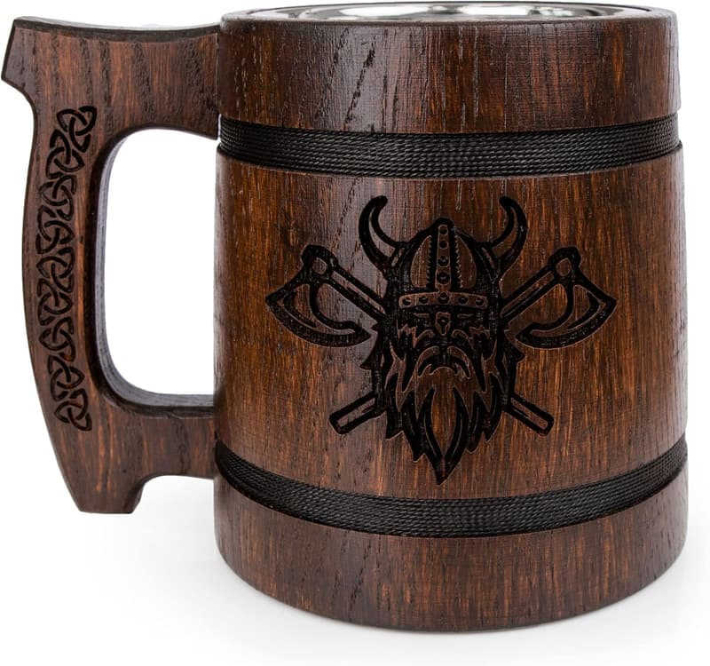 Viking Beer Mug 20 OZ - Handmade Wooden Tankard for Men