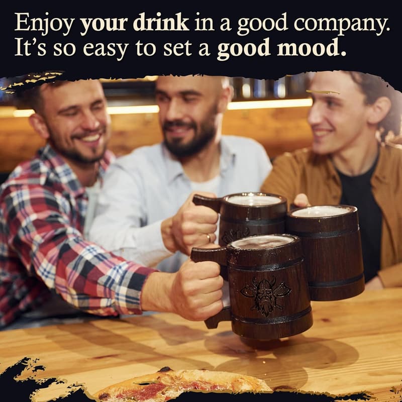 Viking Beer Mug 20 OZ - Handmade Wooden Tankard for Men