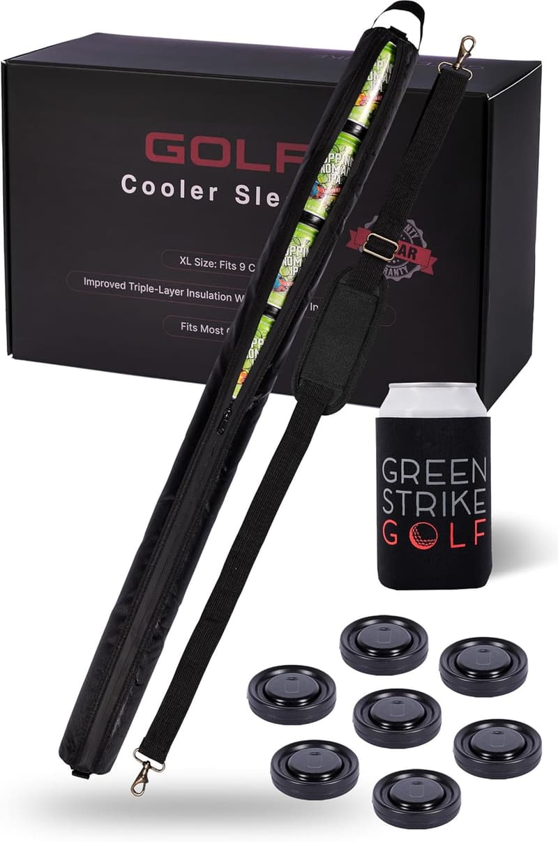 Golf Beer Sleeve Cooler - Enhanced Adjustable Strap & Insulation
