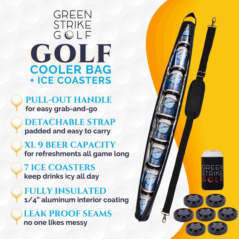 Golf Beer Sleeve Cooler - Enhanced Adjustable Strap & Insulation