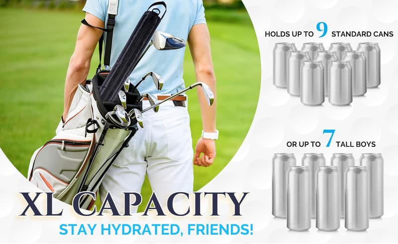 Golf Beer Sleeve Cooler - Enhanced Adjustable Strap & Insulation