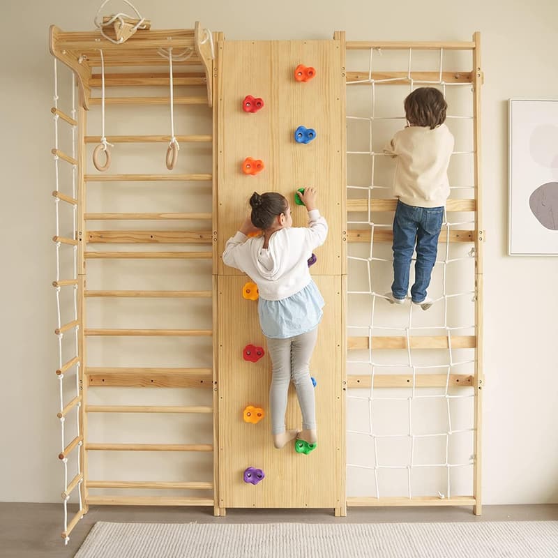 9-in-1 Walnut Swedish Ladder Wall Gym Set