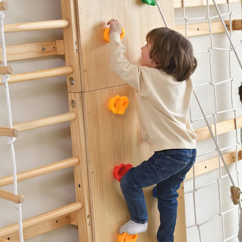 9-in-1 Walnut Swedish Ladder Wall Gym Set