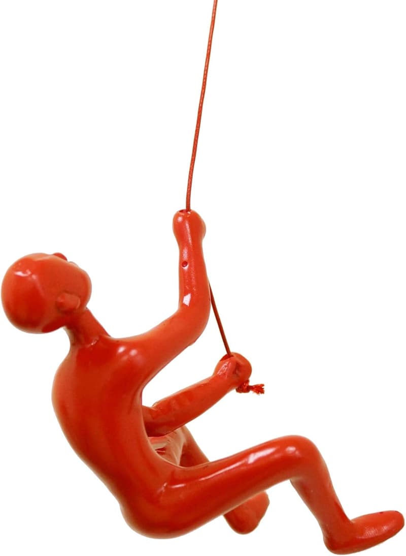 Climbing Man Wall Art with 30” Leather Rope for Modern Decor