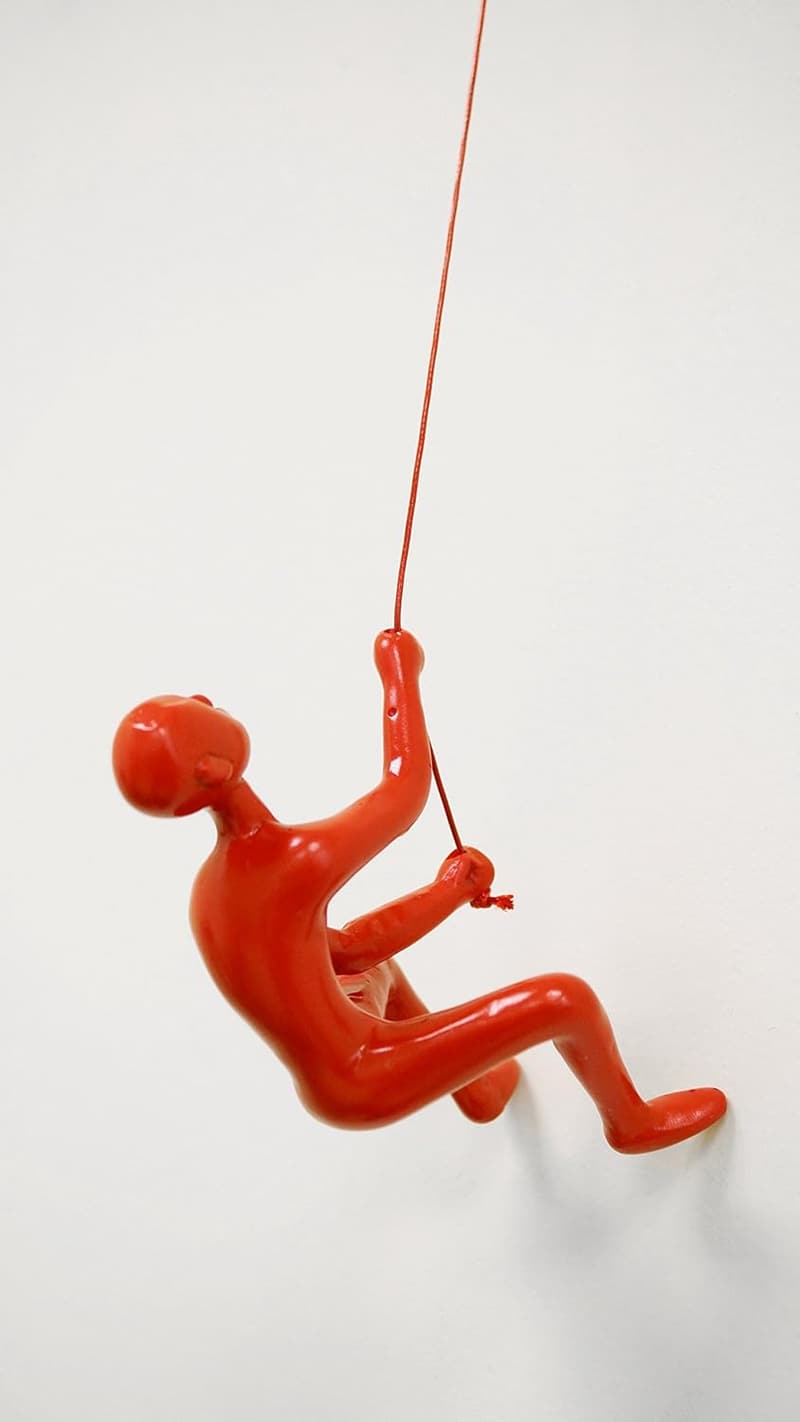 Climbing Man Wall Art with 30” Leather Rope for Modern Decor