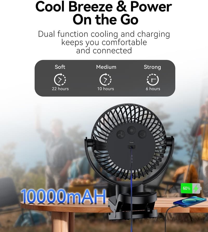 Portable Rechargeable Clip-On Fan with Remote & LED Lights