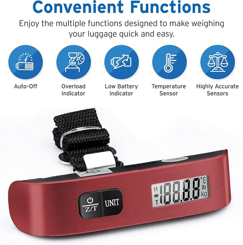 Digital Luggage Scale for Travel, 110 lbs Capacity, Battery Included