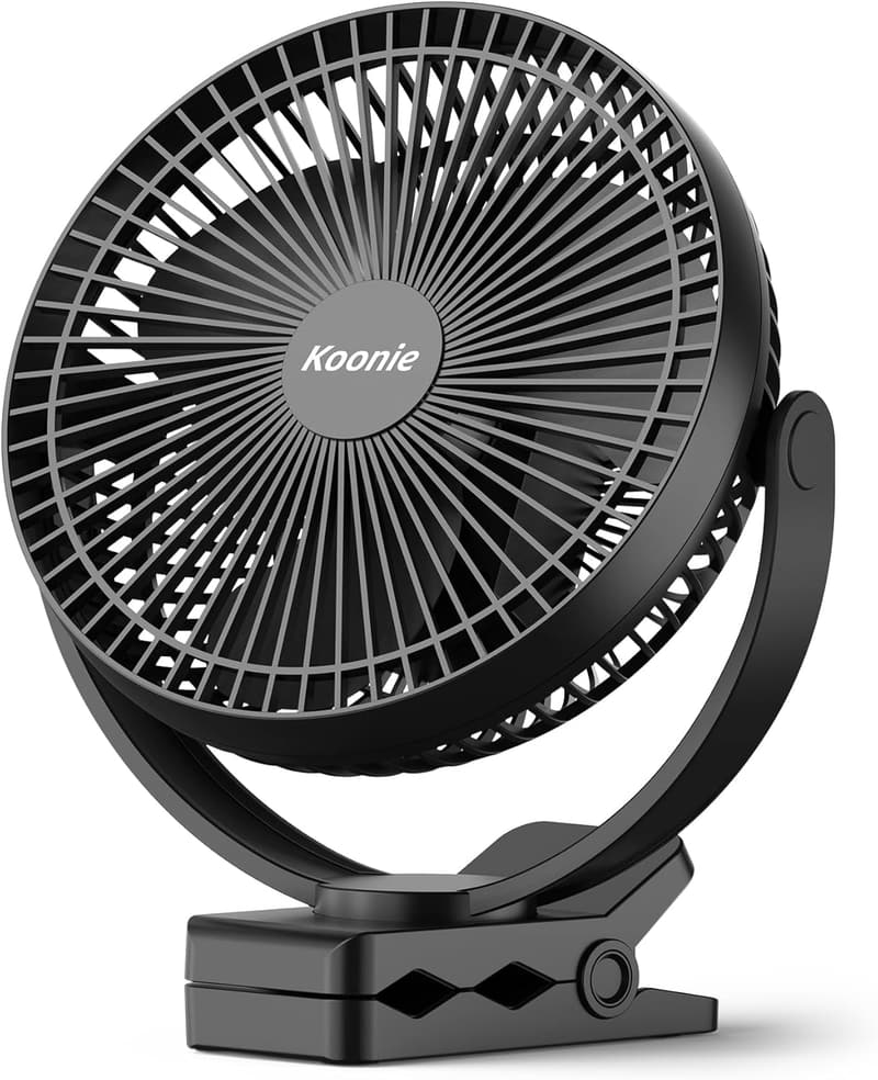USB Rechargeable 10000mAh Clip-On Fan with 4 Speeds, Black