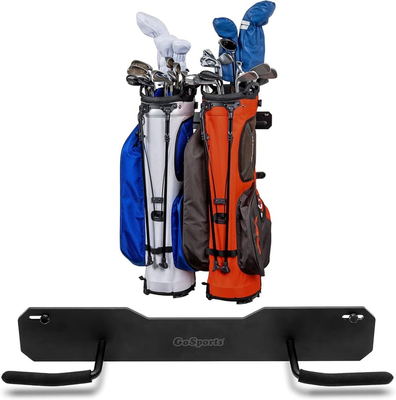 Golf Bag Storage Rack - Wall Mounted, Holds 2 Bags, Black