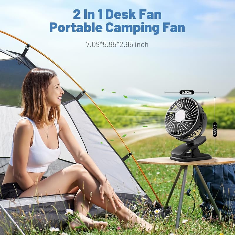 Portable 360° Rotary Stroller Fan, USB Rechargeable, Black