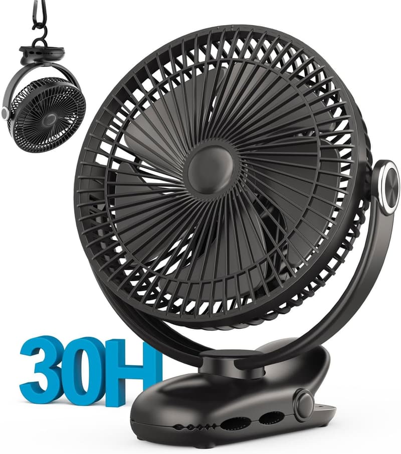 Rechargeable 10,000mAh Clip-On Fan with 4 Speeds & Strong Airflow