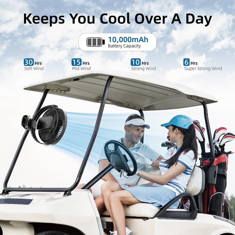 Rechargeable 10,000mAh Clip-On Fan with 4 Speeds & Strong Airflow