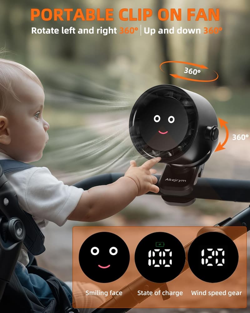 Portable 360° Battery-Operated Fan with Digital Display - Black