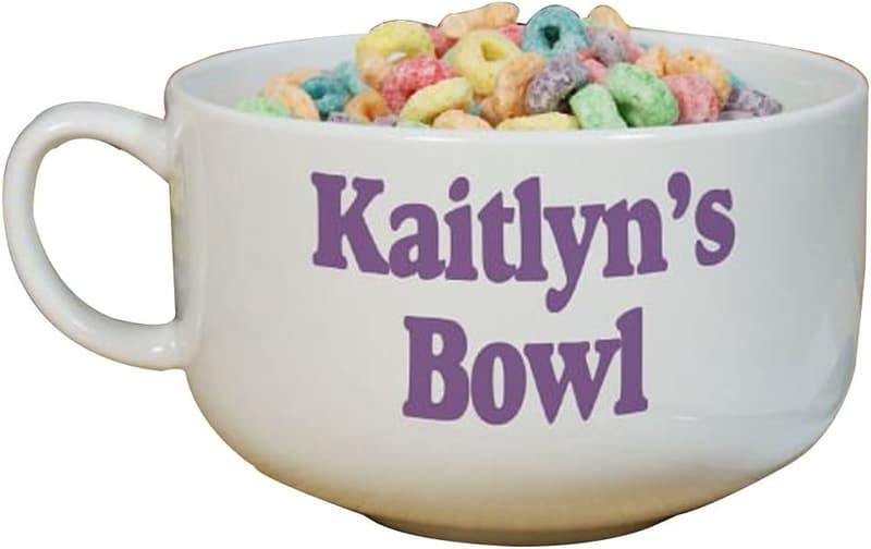 Personalized White Ceramic Cereal Bowl with Handle, 32 oz.