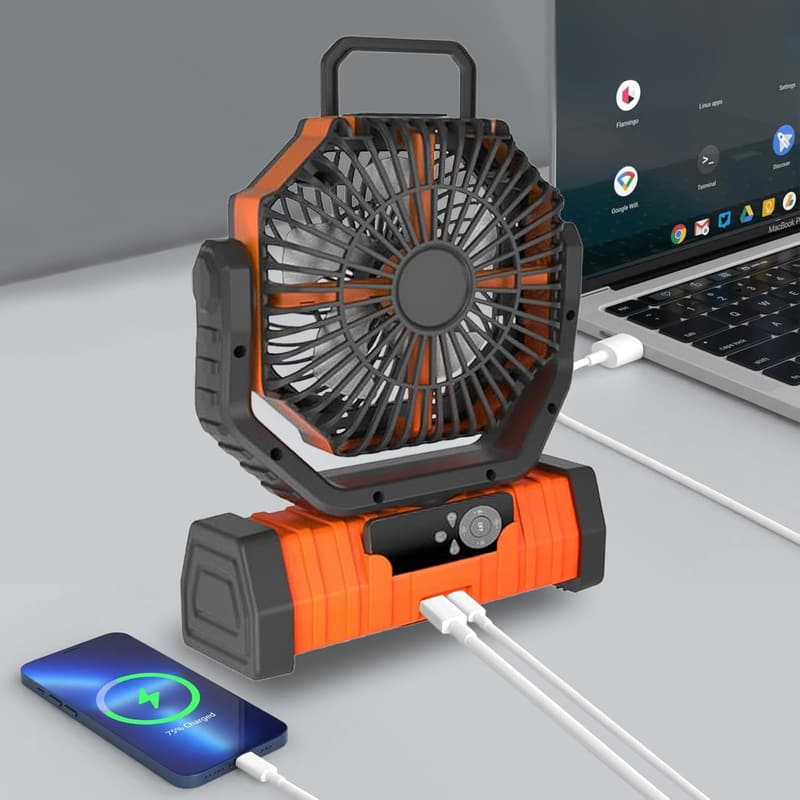 Cordless Rechargeable Camping Fan with LED Light & Remote