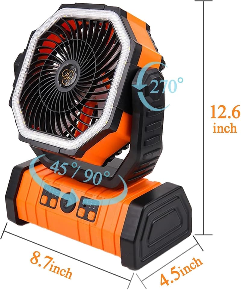 Cordless Rechargeable Camping Fan with LED Light & Remote