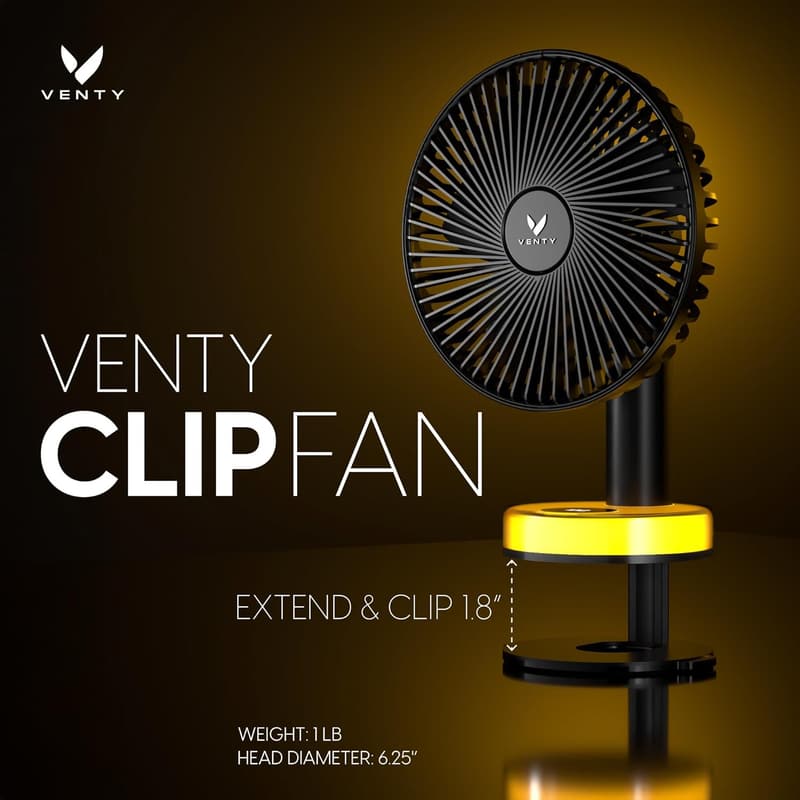 Rechargeable Portable Clip Fan with 360° Rotation & LED Light