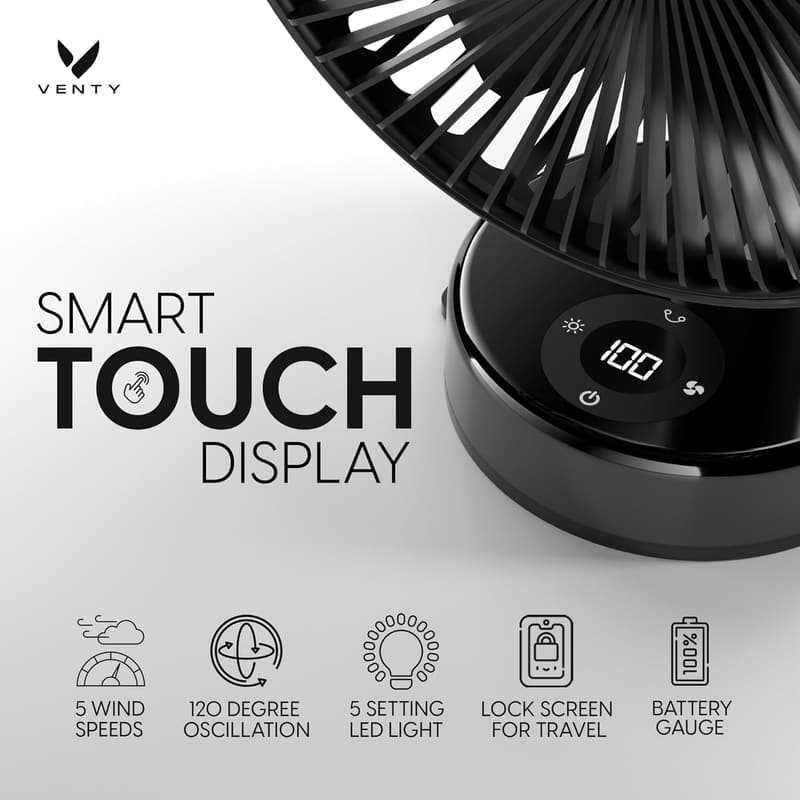 Rechargeable Portable Clip Fan with 360° Rotation & LED Light