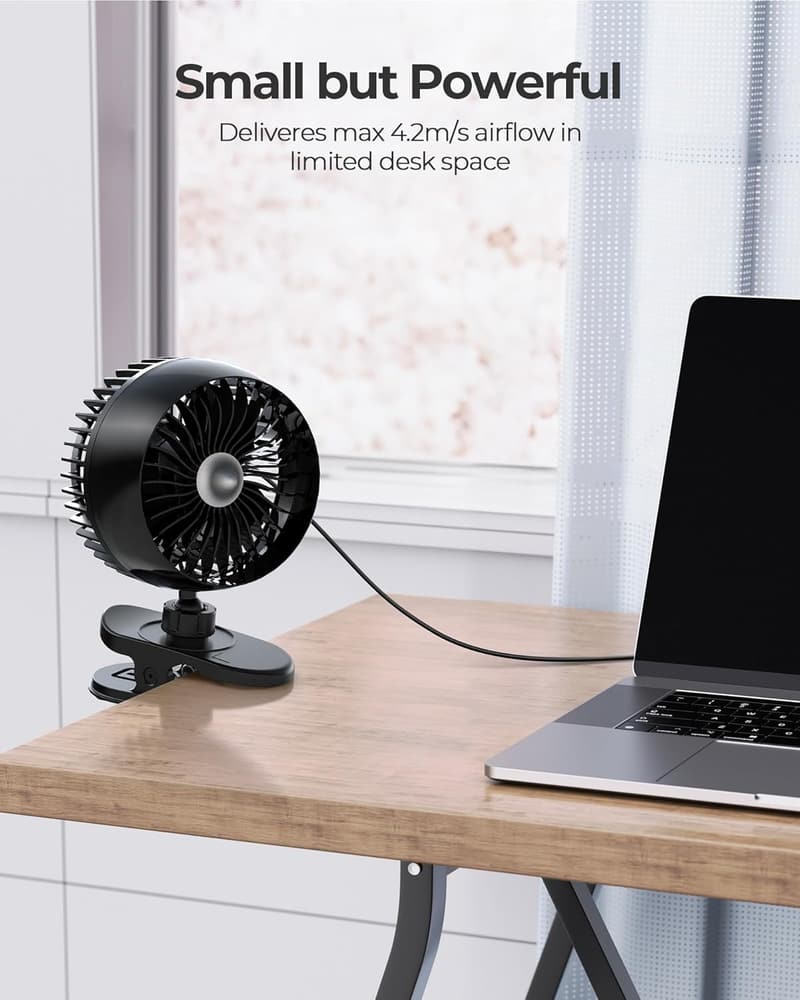 Mini USB Clip-On Fan with 3 Speeds – Ultra Quiet & Adjustable