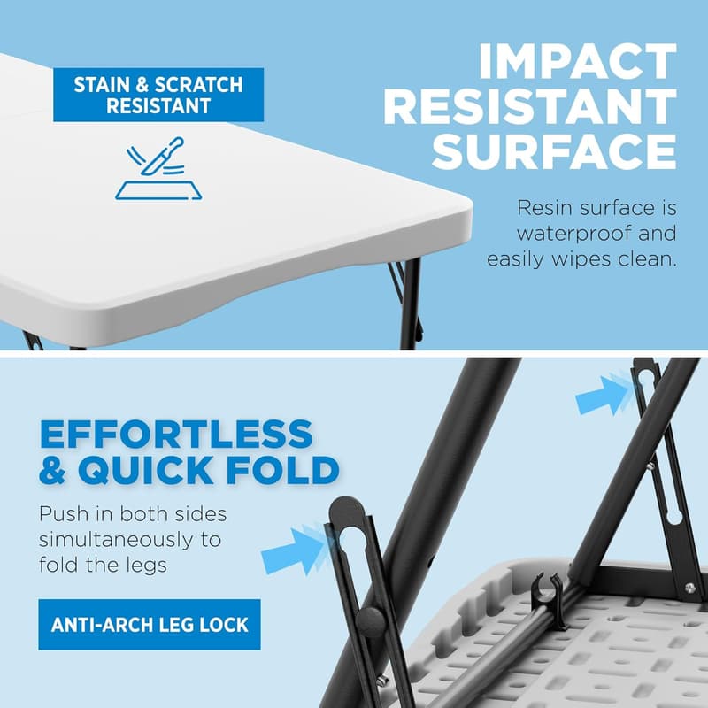 Adjustable 4-Foot Folding Table - White Plastic