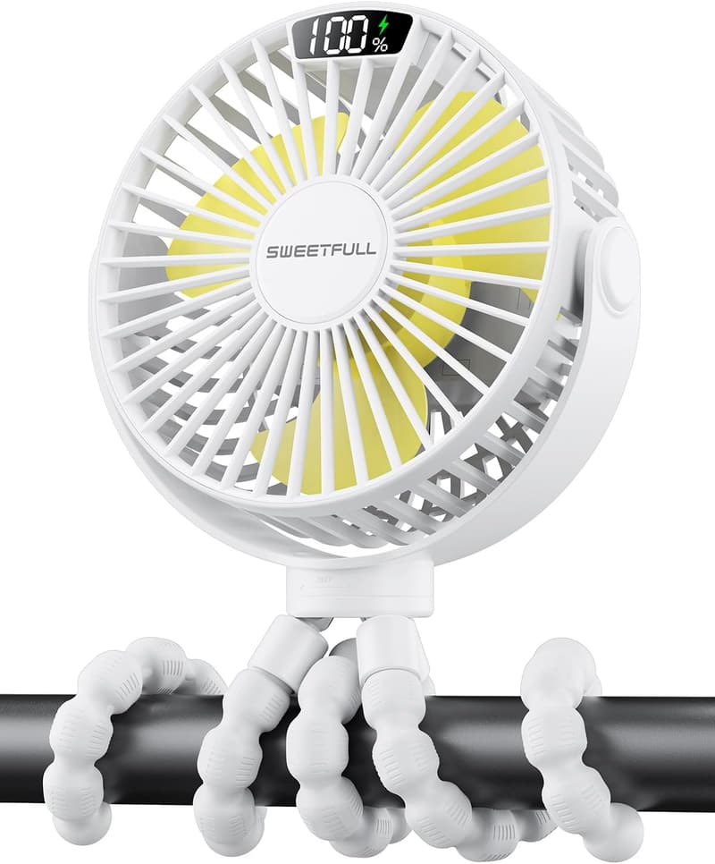 Portable Mini Stroller Fan with 4000mAh Battery - White
