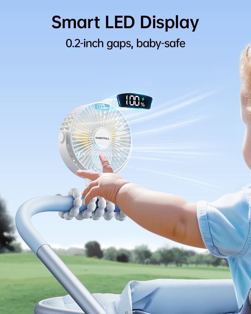Portable Mini Stroller Fan with 4000mAh Battery - White