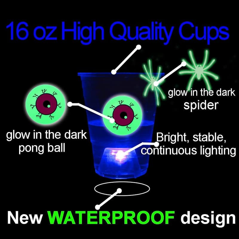 Halloween Glow-in-the-Dark Beer Pong Set with 22 Cups & 6 Balls