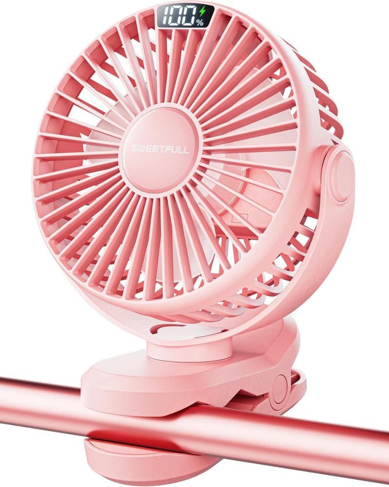 Portable Stroller Fan - Battery Operated Mini Cooling Fan (Pink)