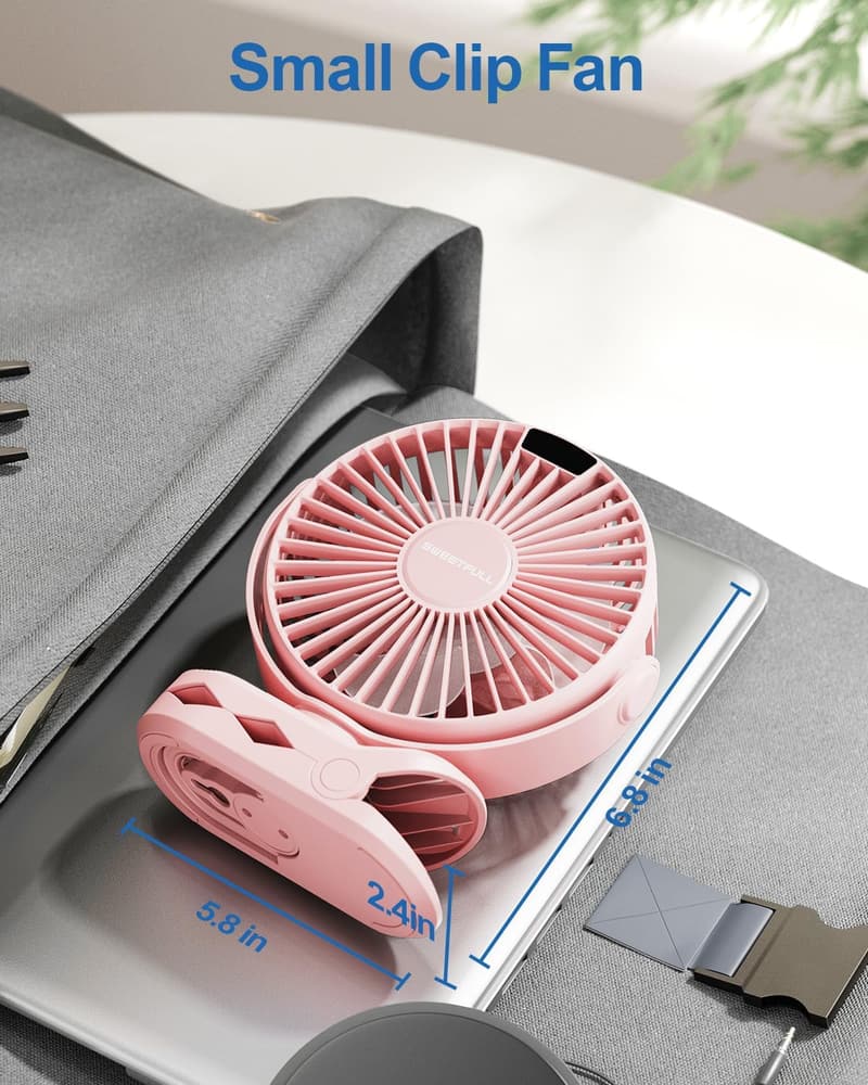 Portable Stroller Fan - Battery Operated Mini Cooling Fan (Pink)