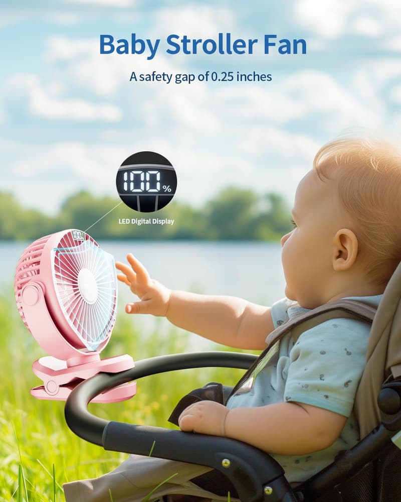 Portable Stroller Fan - Battery Operated Mini Cooling Fan (Pink)