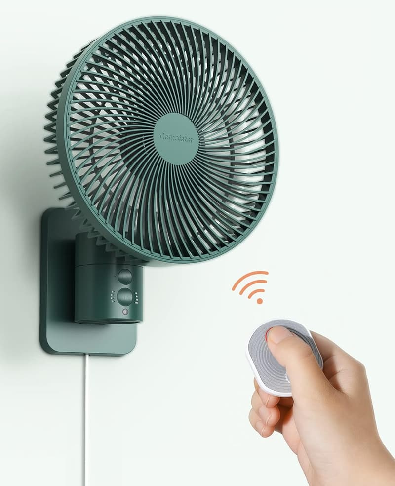 Wall-Mounted Quiet Oscillating Fan with Remote, 8.5 Inch