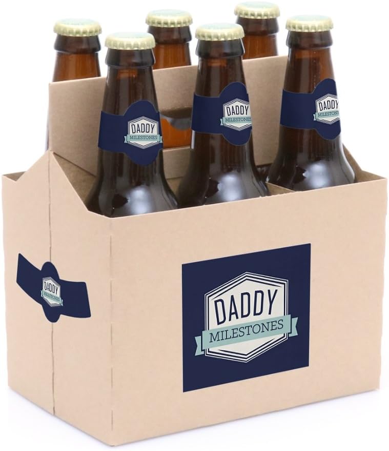 Daddy's First Milestones - 6 Beer Bottle Labels & Carrier Decor