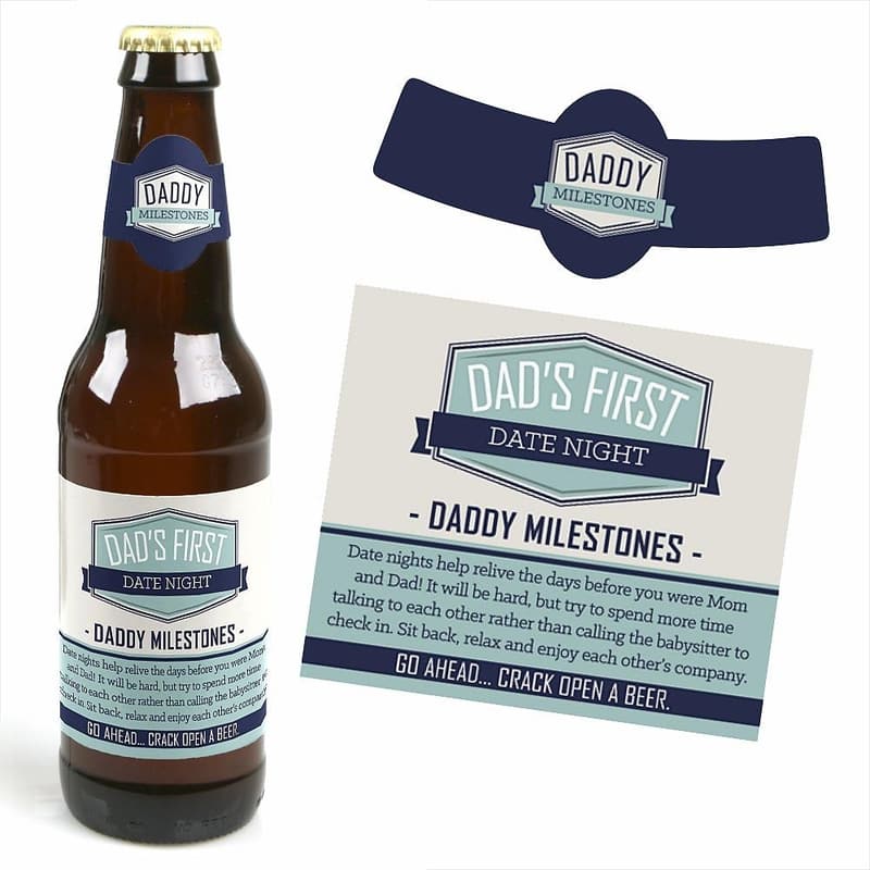 Daddy's First Milestones - 6 Beer Bottle Labels & Carrier Decor