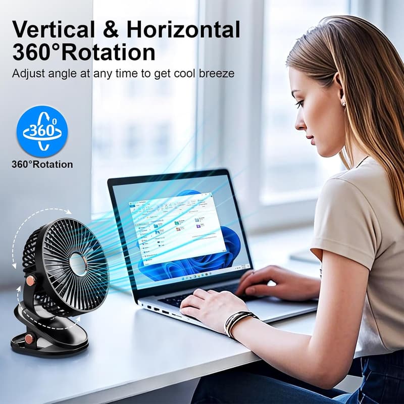 Portable 4000mAh Clip-On Fan with LED Lights for Home & Camping
