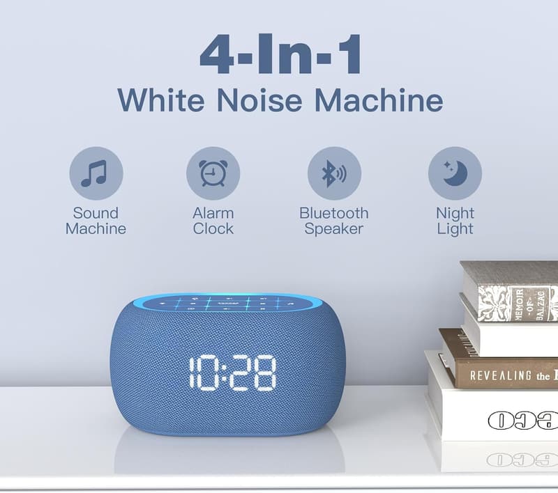Bluetooth Alarm Clock with White Noise Sound Machine and Night Light