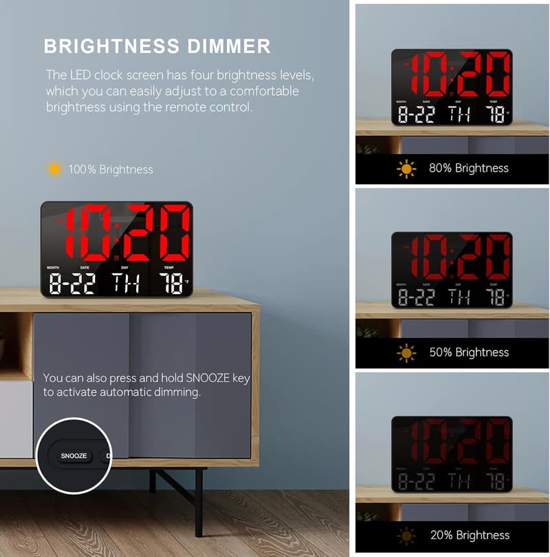 LED Digital Wall Clock with Remote Control for Home Decor