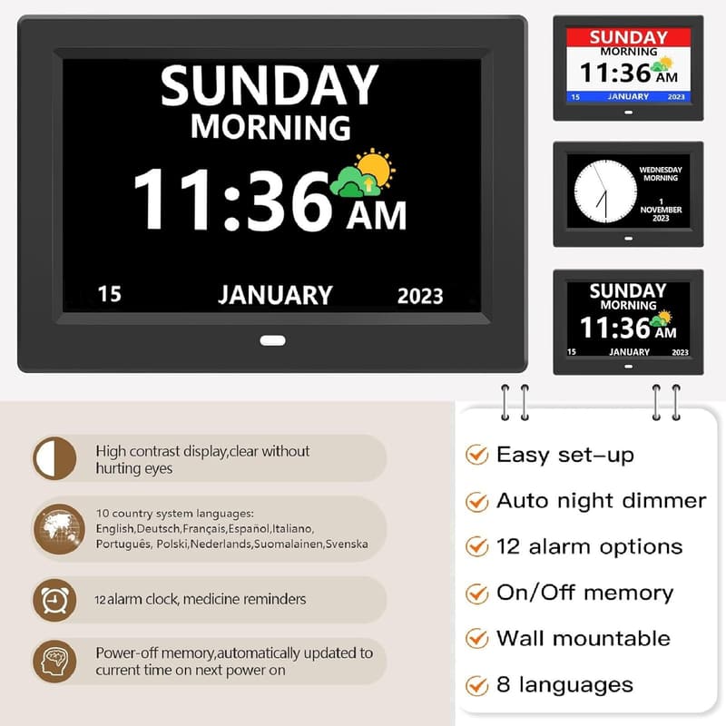 Large Font Digital Alarm Clock for Seniors with Date, Alarms, & Reminders